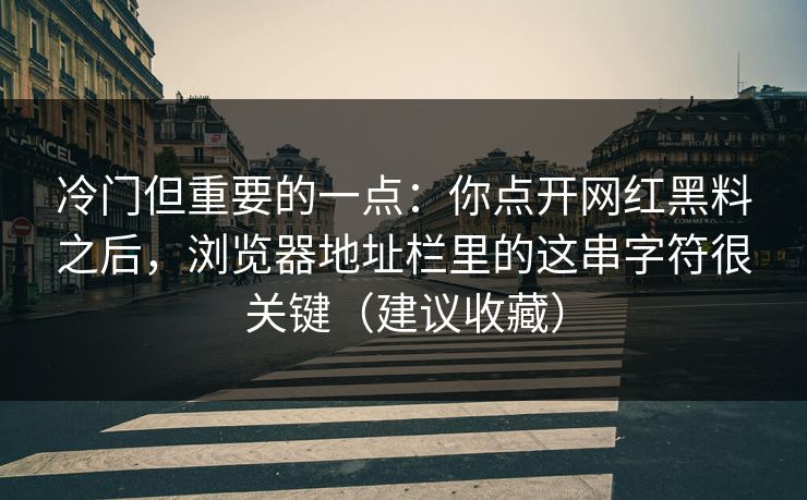 冷门但重要的一点：你点开网红黑料之后，浏览器地址栏里的这串字符很关键（建议收藏）
